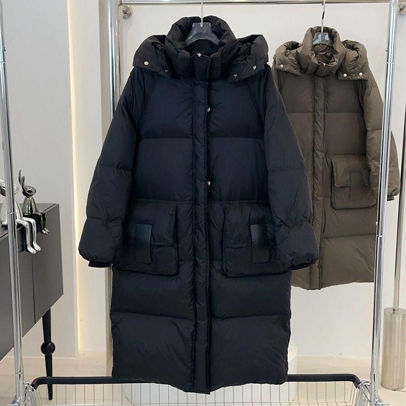 Women's Long Down Jacket Knee Length Winter Item Thickened Warm Fashionable Loose Versatile Jacket Women's Solid Color