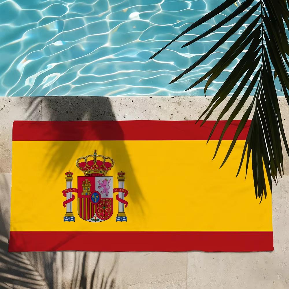 Red Yellow Spain Flag BeachTowel,Microfiber Quick Dry Breathable Large Size,Poolside Vacation Bathroom,National Flag Print Towel