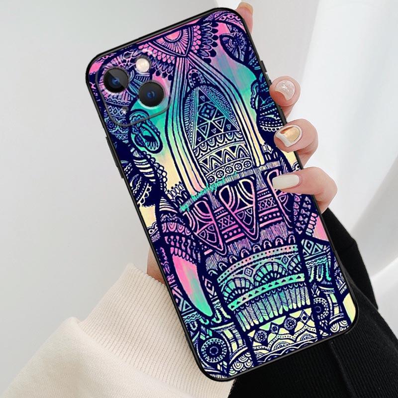 Elephant Floral Tribal Phone Case For iPhone 17 Pro Max 15 14 13 11 12 16 Pro Max mini 15 16 Plus 16e 17 Air Cover