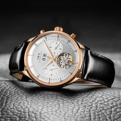 Carnival Men's Automatic Skeleton Leather Watch in Rose Gold and White