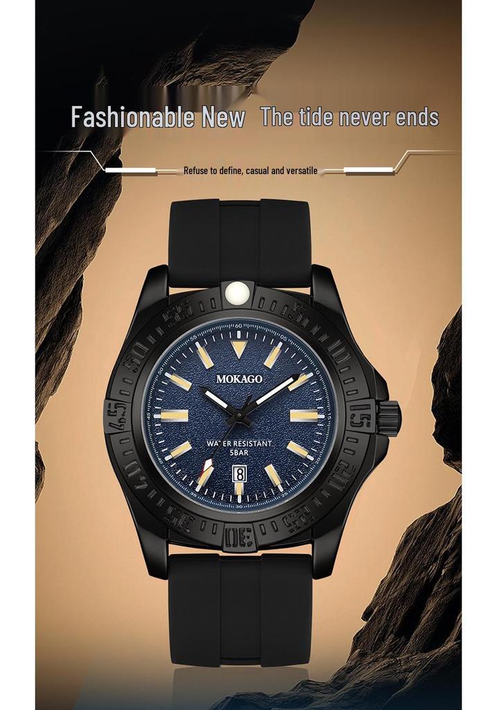 Mokaga Men's High-End Waterproof Quartz Watch with Simple Calendar & Luminous Stripe Markers