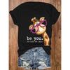 Be You The World Will Adjust Women's Tee - Cute Giraffe With Glasses Graphic, Casual Green Top