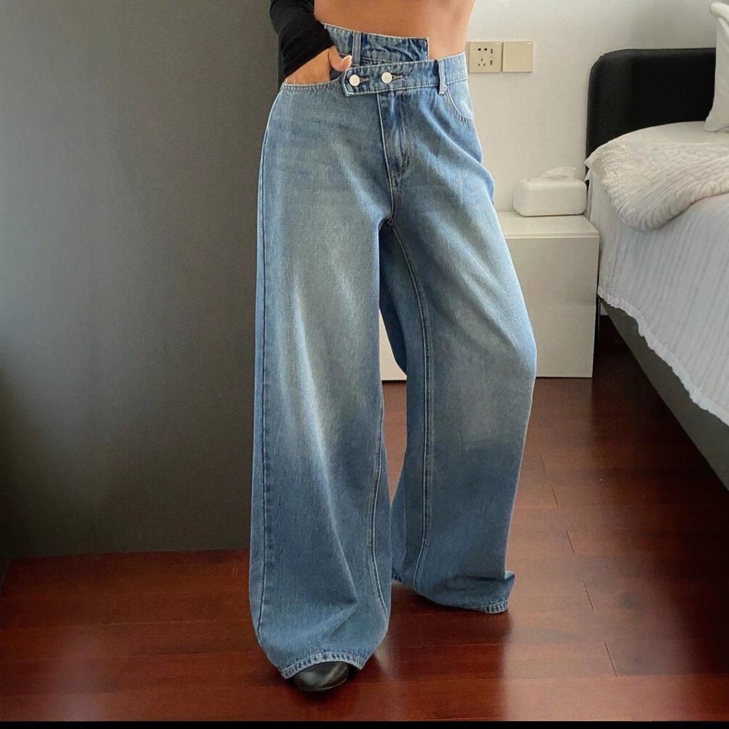 Jeans dritti a vita alta da donna, pantaloni casual larghi in denim, pantaloni da strada per tutti i giorni