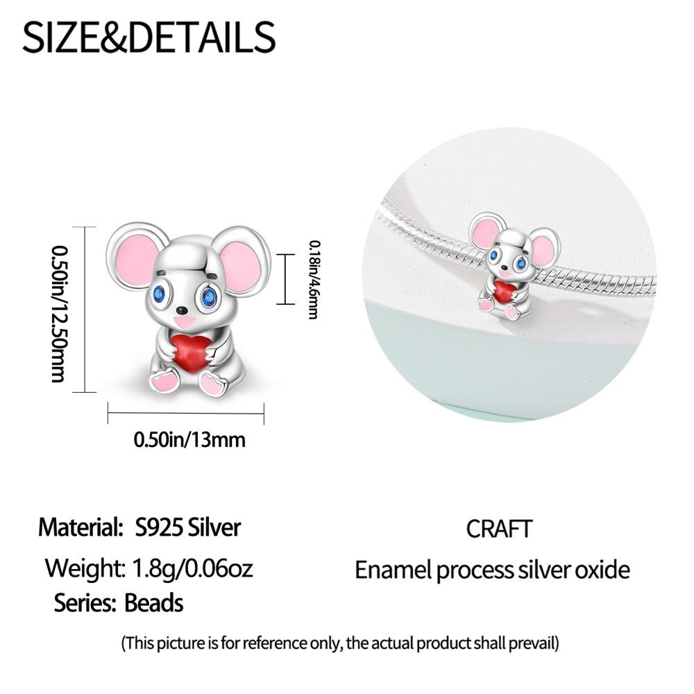 Original Copper Charms Luxury Cute Pink Mouse Beads Fit Bracelet Diy Women Making Delicate Gift Jewelry