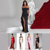 European and American Women's Clothing Spring Sexy One-word Shoulder Temperament Elegant Party Dress Split Dress