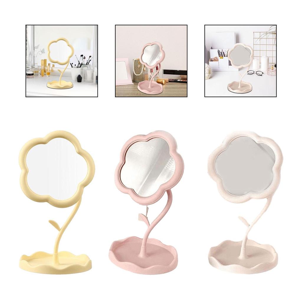 Makeup Mirror for Desk, Rotating Desktop Mirror with Jewelry Tray, Flexible