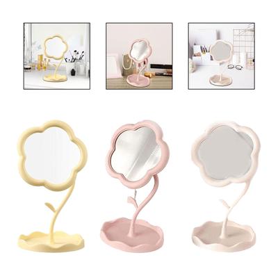 Makeup Mirror for Desk, Rotating Desktop Mirror with Jewelry Tray, Flexible