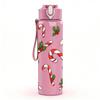 1PC Red Poinsettia Christmas Leaf Pattern 750ml Color Plastic Sports Water Bottle Leakproof Flip Straw Lid Suitable for Sports Office Home Use