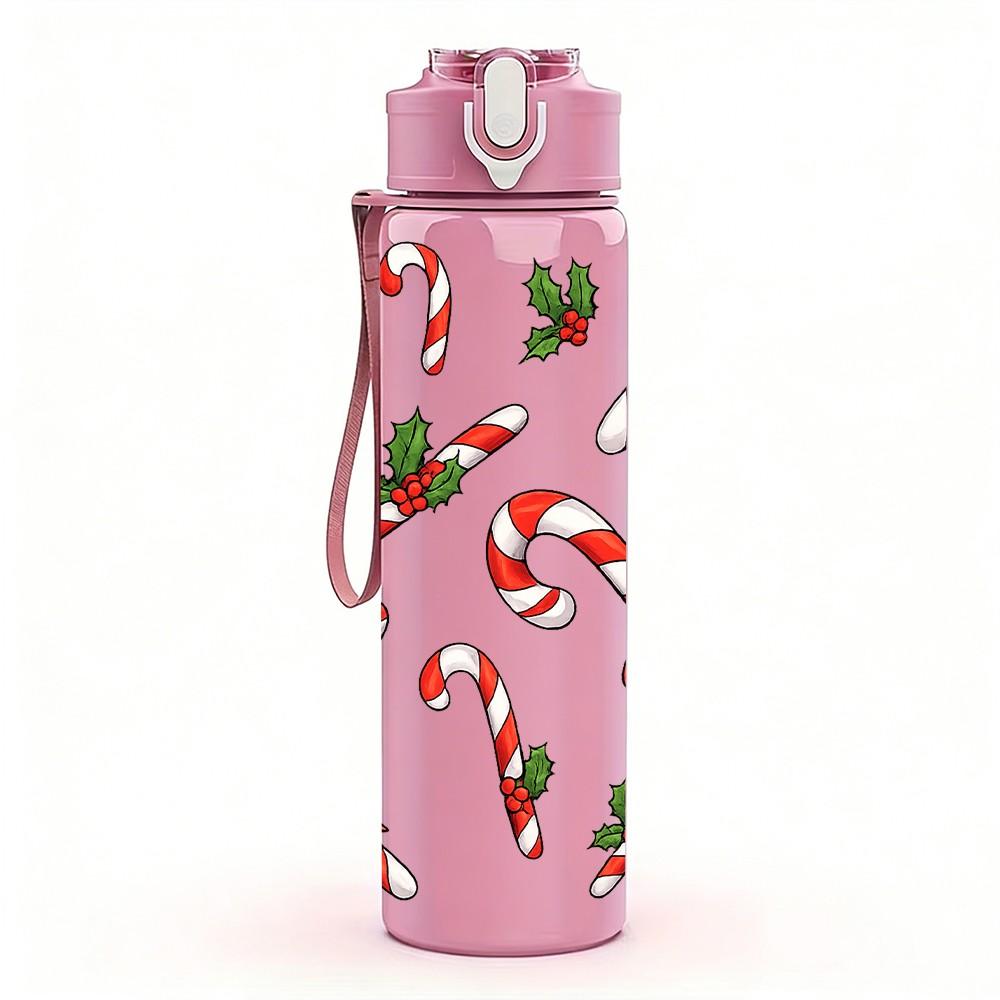 1PC Red Poinsettia Christmas Leaf Pattern 750ml Color Plastic Sports Water Bottle Leakproof Flip Straw Lid Suitable for Sports Office Home Use