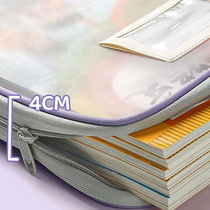 A4 Stationery Storage Bag Double-Layer Mesh Zipper Bag Large Capacity Organizer Folders School Office Supplies Stationary Bag