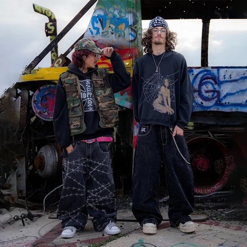 Jeans STREETRICH Y2k High Street Hip Hop Larghi a Gamba Larga Pantaloni Casual Pantaloni da Uomo Jeans Street Wear Pantaloni Stampati Stile Gotico
