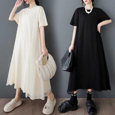 Ladies' Loose Solid Color Spliced Sweet Mid Length Casual Dress
