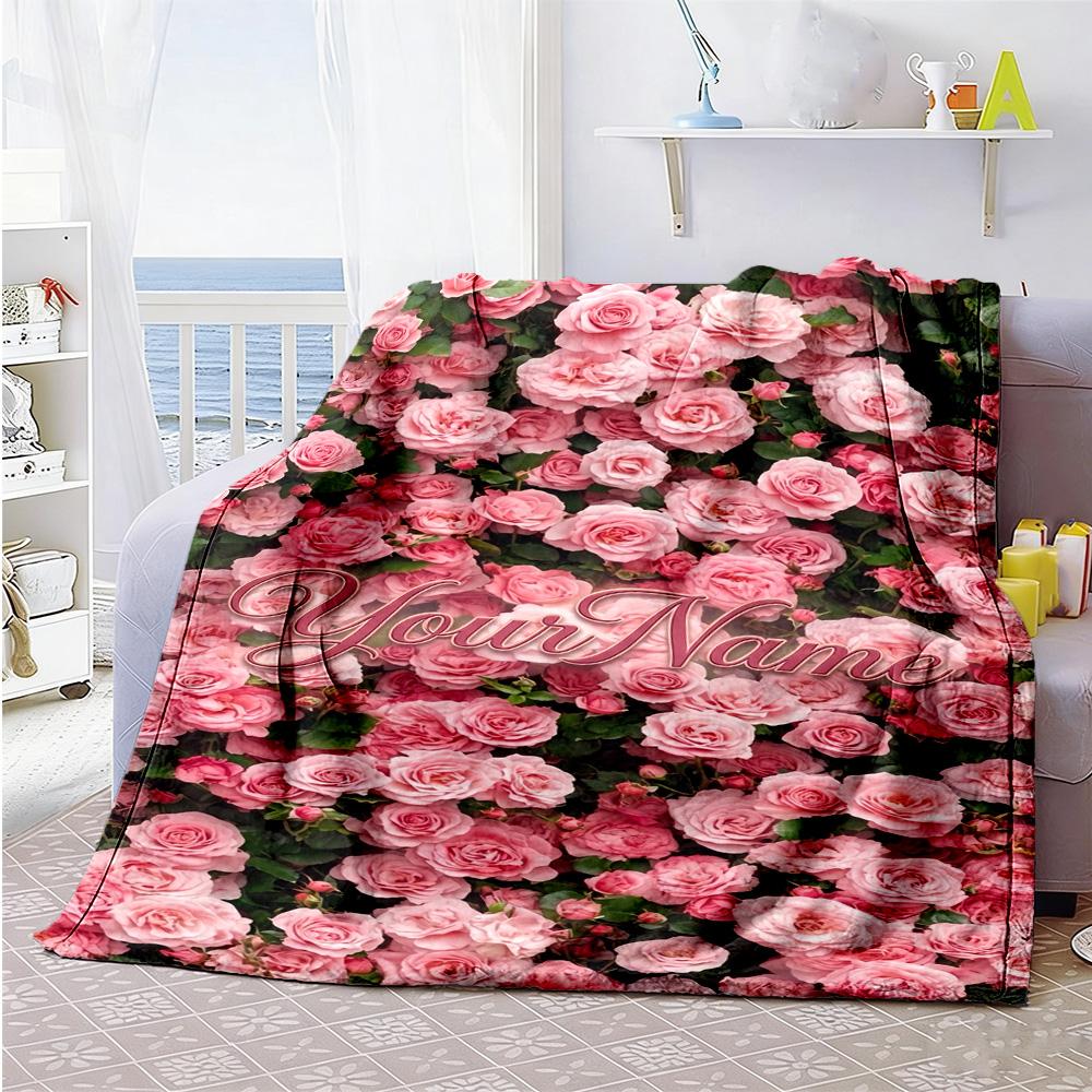 Rose Customize Your Name Blanket Cozy Personalized Blanket Soft Warm Cozy Versatile for Home Decor Nap Chair Bed Ideal for All Seasons