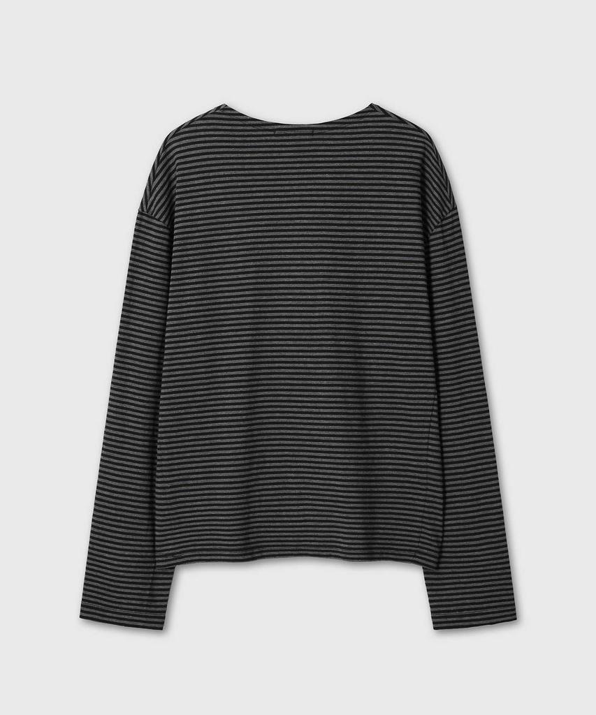 Beleun Boat Neck Stripe Long Sleeve (Charcoal/Black)
