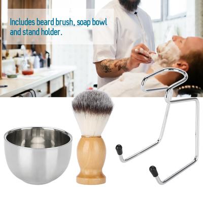 Set de Ras pour Barbe pour Homme Bol Professionnel en Acier Inoxydable Support Brosse Outil de Rasage pour Moustache