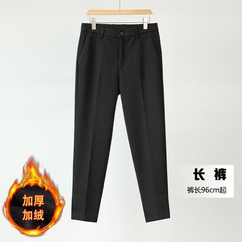 Autumn and winter velvet thickened semi-elastic waist pants men's straight woolen pants non-ironing casual large size suit pants men