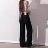Women's Black Retro High Waist Straight Leg Jeans, Spring/Autumn 2026 Style, Petite Wide Leg Pants