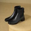 Autumn Winter Women Thick Heel Ankle Boots Fashion Leather Knitted Combination Shoes Square Toe Modern Short Botas Para Mujer