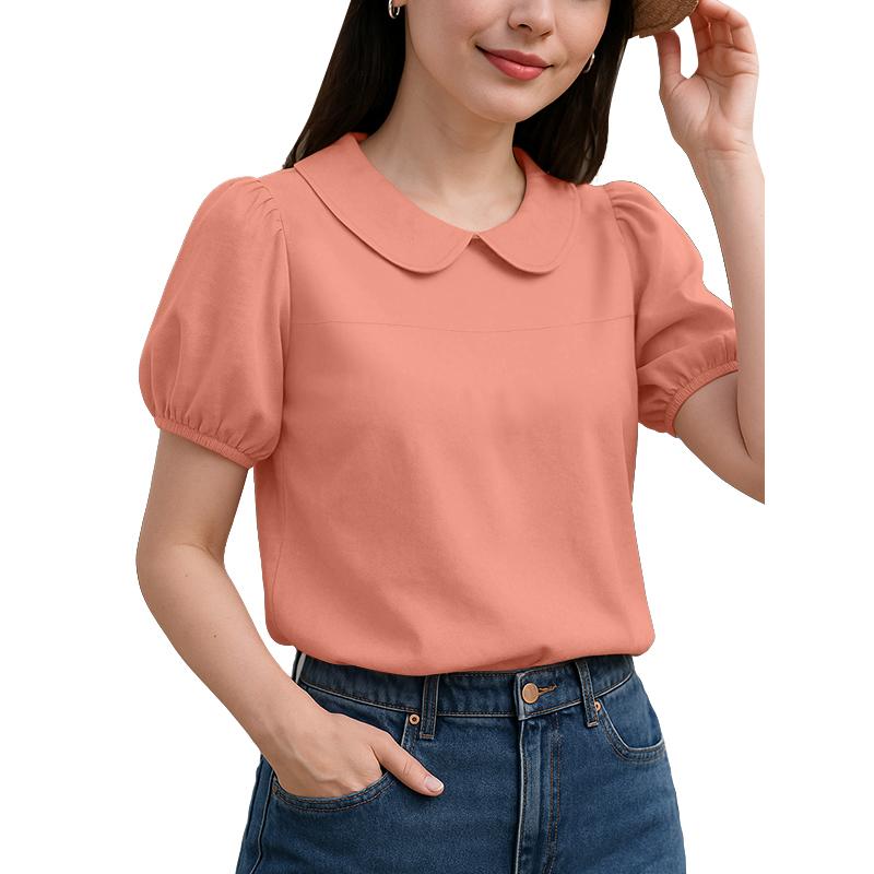 ZANZEA Women Casual Doll Collar Solid Color Short Sleeve Blouse