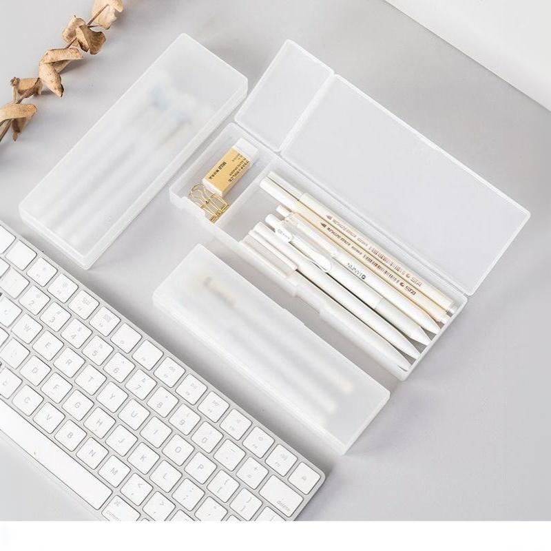 Matte Transparent Pencil Case Frosted Plastic Pen Storage Box For School Office Stationery Organization Supplies
