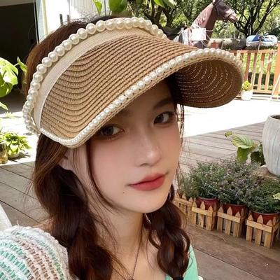 Internet Celebrity Empty Top Hat Children's Sun Hat Summer Versatile Sun Protection Face Cover Tide Topless Pearl Straw Hat Sun Hat