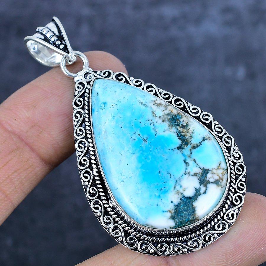Natural Tibetan Turquoise 925 Sterling Silver Jewelry Pendant 2.60" l7U16