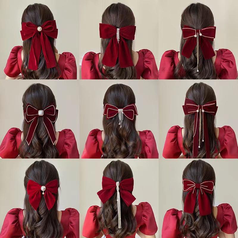 Velvet Big Bow Hairpin For Woman Girls Vintage Elegant Hairpins Head Half-Tie Headdress Exquisite Hair Accessories Gifts