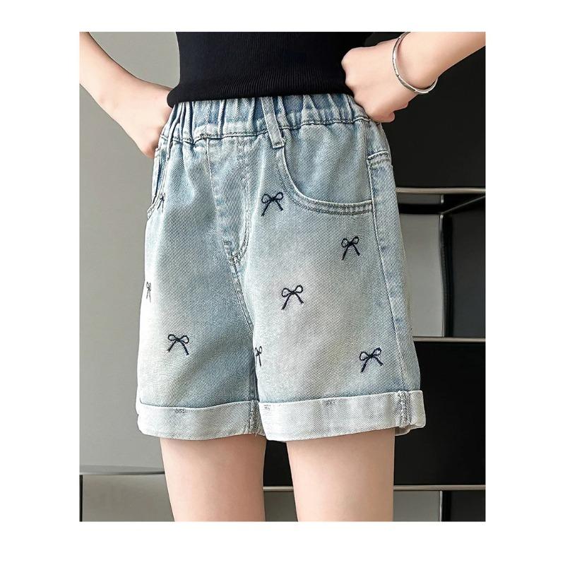 Children Casual Denim Shorts Bow Girls Elegant Above Knee Pants Mini Jeans Kids Teenager Brief Summer Shorts