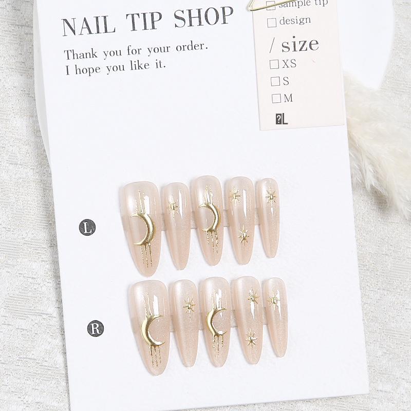 Gilded Cat Eye Star & Moon Nail Stickers - Durable, Stylish Wearable Nail Tips