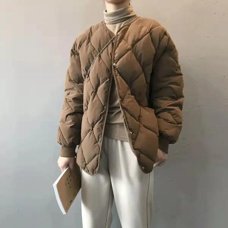 Winter Padded Jacket Women Autumn Korean Versatile Lightweight Rhombus Plaid Padded Jackets