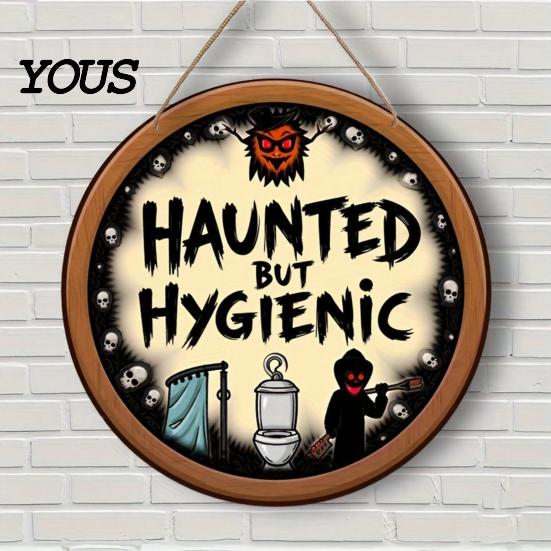 Funny Restroom Wall Sign Bathroom Halloween Hanging Ornaments, Creative Ghost Wooden Decor Sign, Decorative for Holiday Art
