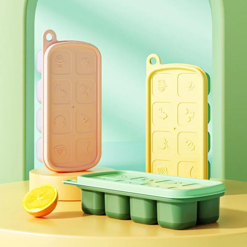 1Pc 8 Cell Food Grade Silicone Mold Ice Grid With Lid Ice Case Tray Making Mould Ice Storage Box Reusable DIY Kitchen Gadget
