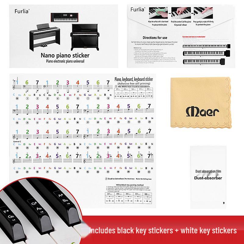 

Electrostatic Piano Stickers: Adhesive-Free, Universal for 88/61/54 Keys - Ideal for Kids, Adults & Beginners