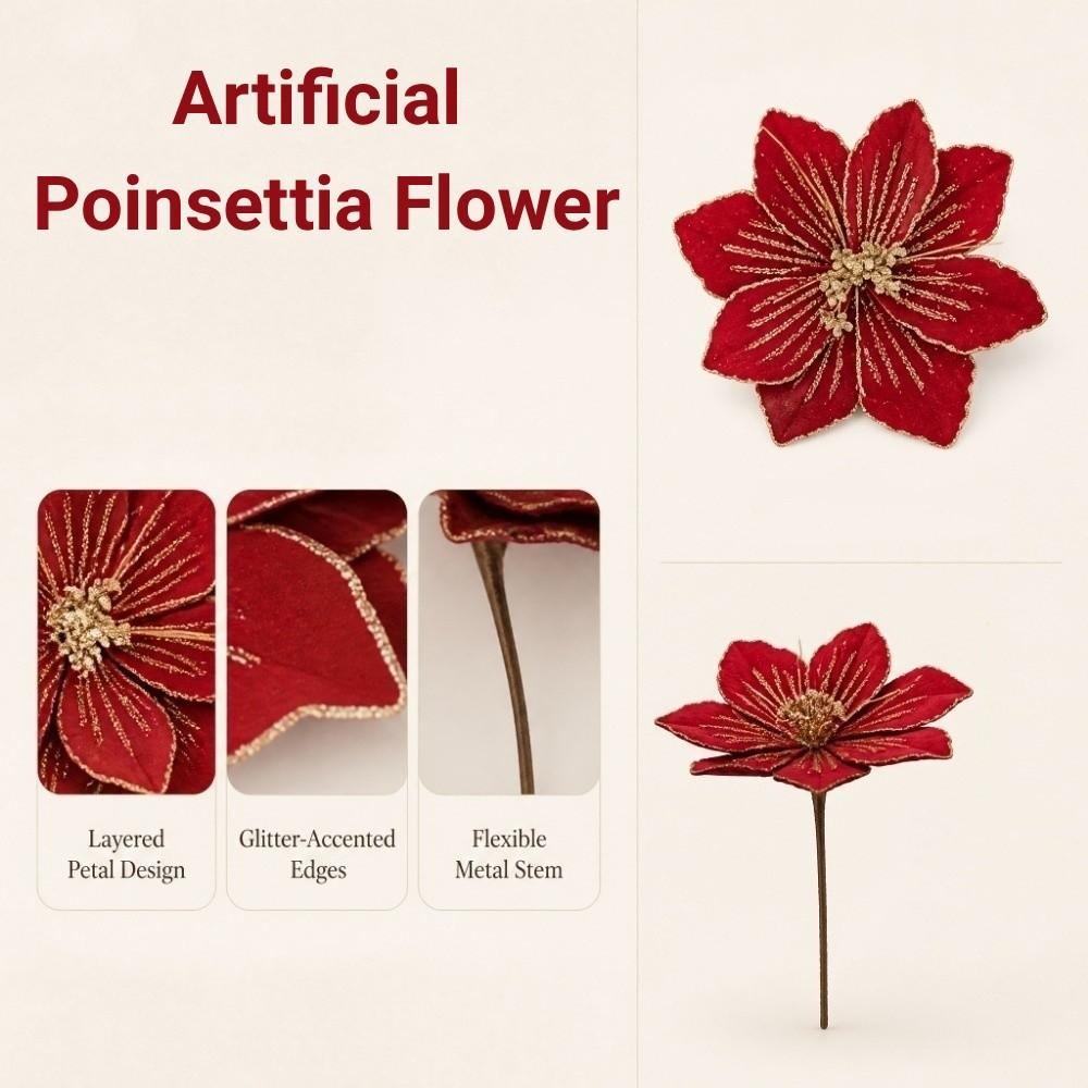DIY Artificial Poinsettia Flower Layered Petals Christmas Tree Ornaments  Poinsettia Ornament
