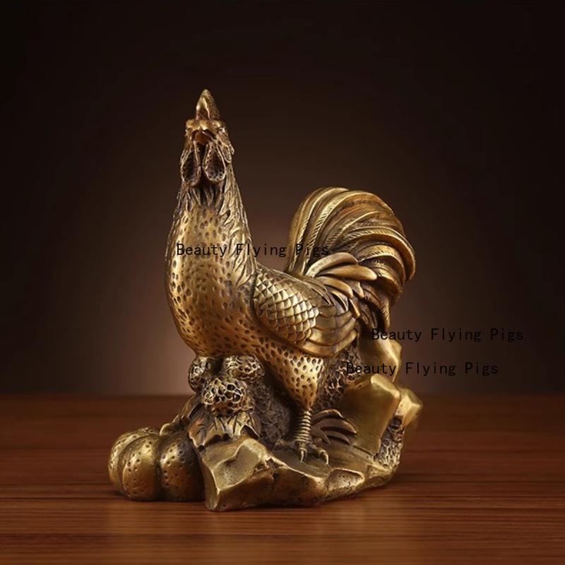 Metal Zodiac Chicken Ornament Home Decoration TV Cabinet Chicken Decoration Feng Shui Accessories Chinese Style Chicken Statue