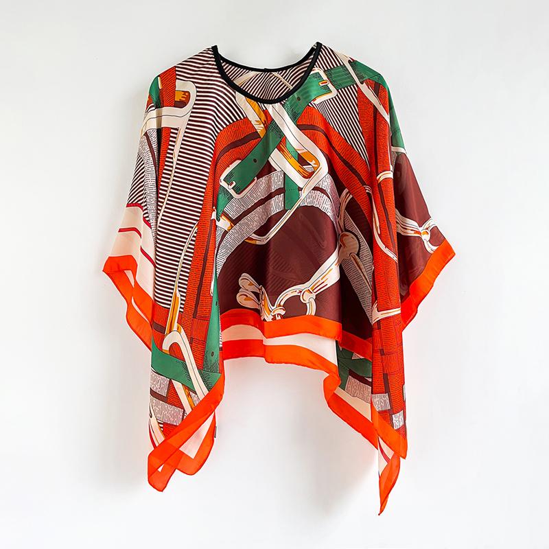 Poncho Cloak Thin Scarf Women Simulated Silk Pullover Versatile Scarves Shawls Sun Protection Clothing Summer Beach Clothes