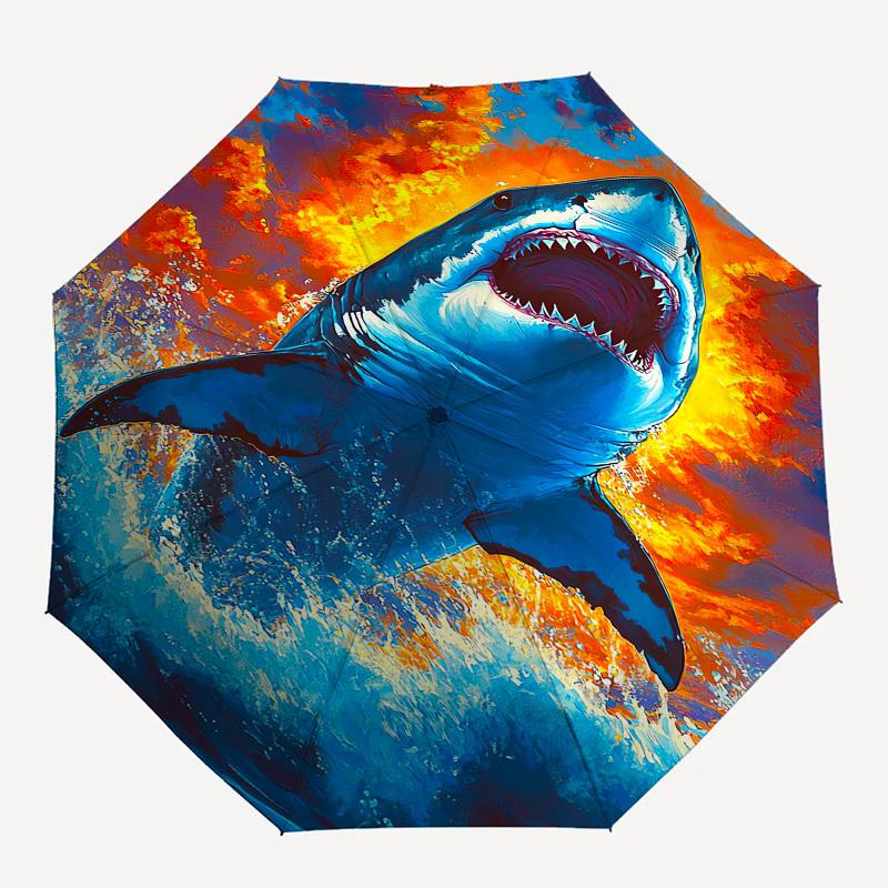 1pc Great White Shark Sunset Umbrella with Plastic Handle,Suitable for All Seasons UmbrellaPT483