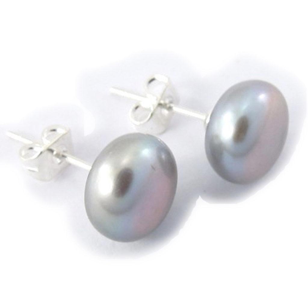 Les Trésors De Lily [K1118] - Gray 'Perla' Earrings 8-9 Mm