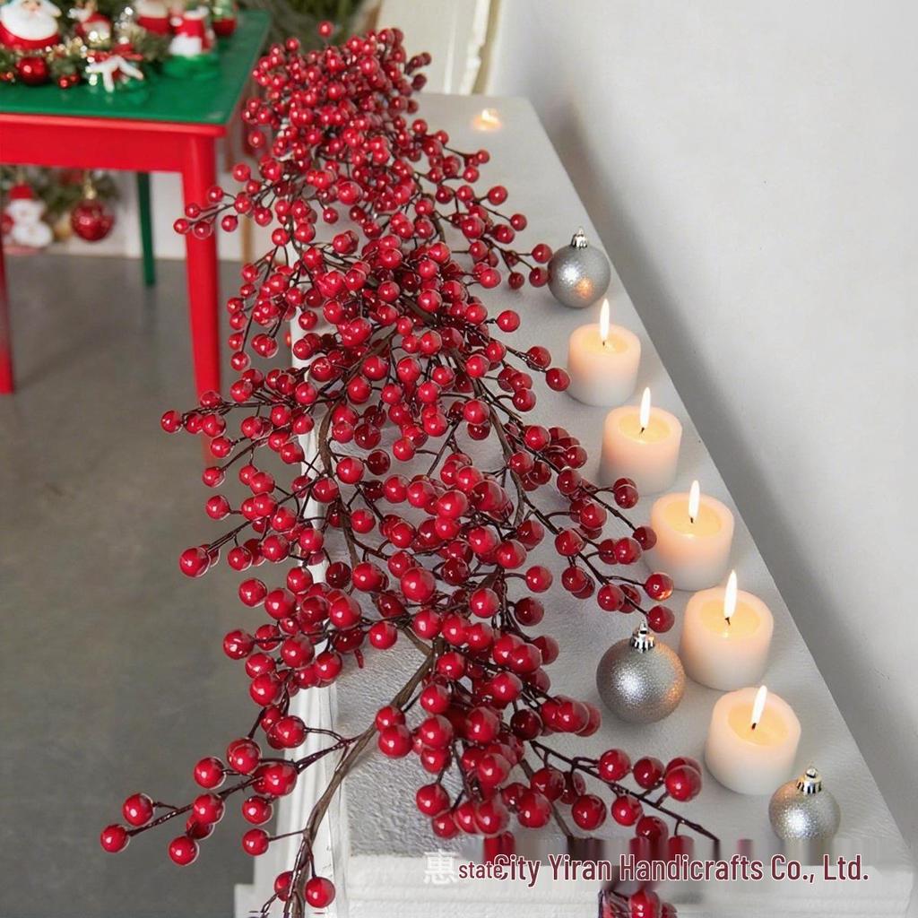 Cross-border Holiday Decor: Red Berry Vine for Christmas and New Year - Perfect for Fireplace, Tabletop, and Landscaping