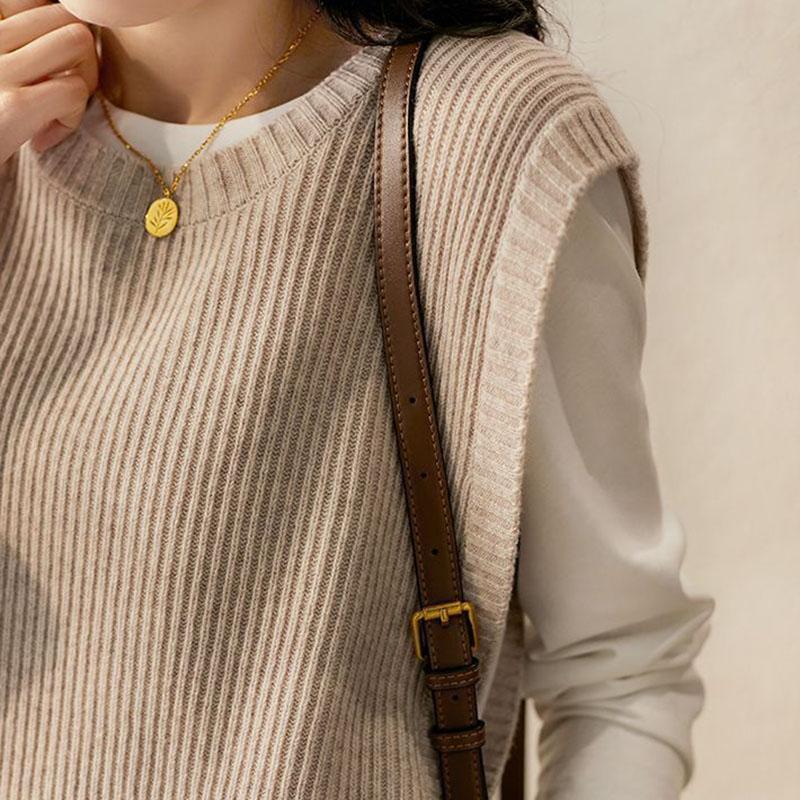 Gilet da Donna Lavorato a Maglia Oversize Canottiera Senza Maniche Top Maglione Largo Gilet Monocolore Casual Scollo Tondo