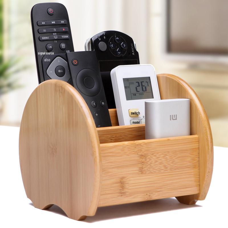 Organisateur de bureau en bambou et bois avec tiroirs pour téléphones, cosmétiques et télécommandes