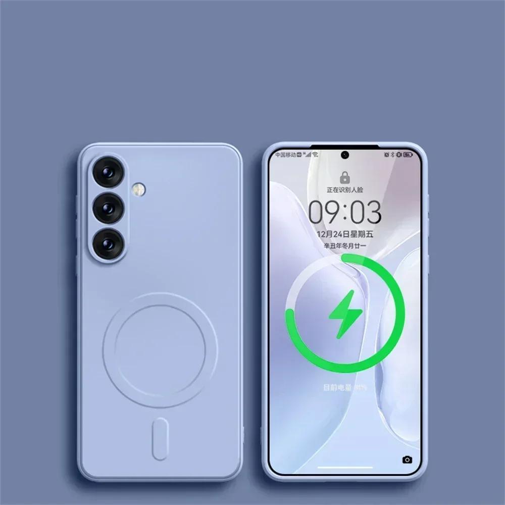For Magsafe Magnetic Wireless Charge Case For Samsung Galaxy S24 Ultra S25 FE S23 S22 S21 Plus A15 A35 A55 Liquid Silicone Cover