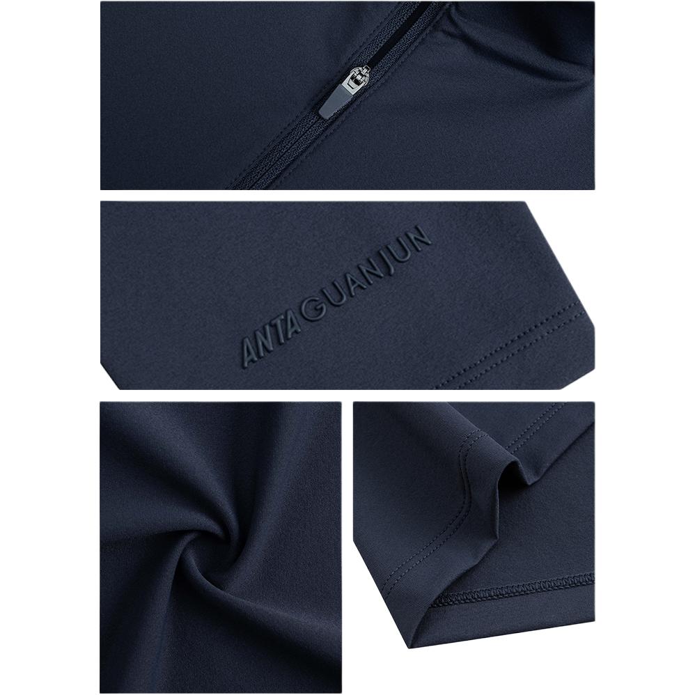 Anta Champion All-Weather Series Solid Color Stand Collar Comfortable Moisture-Wicking Versatile Long Sleeve T-Shirt Men Tops Basic-Black 152520401-3