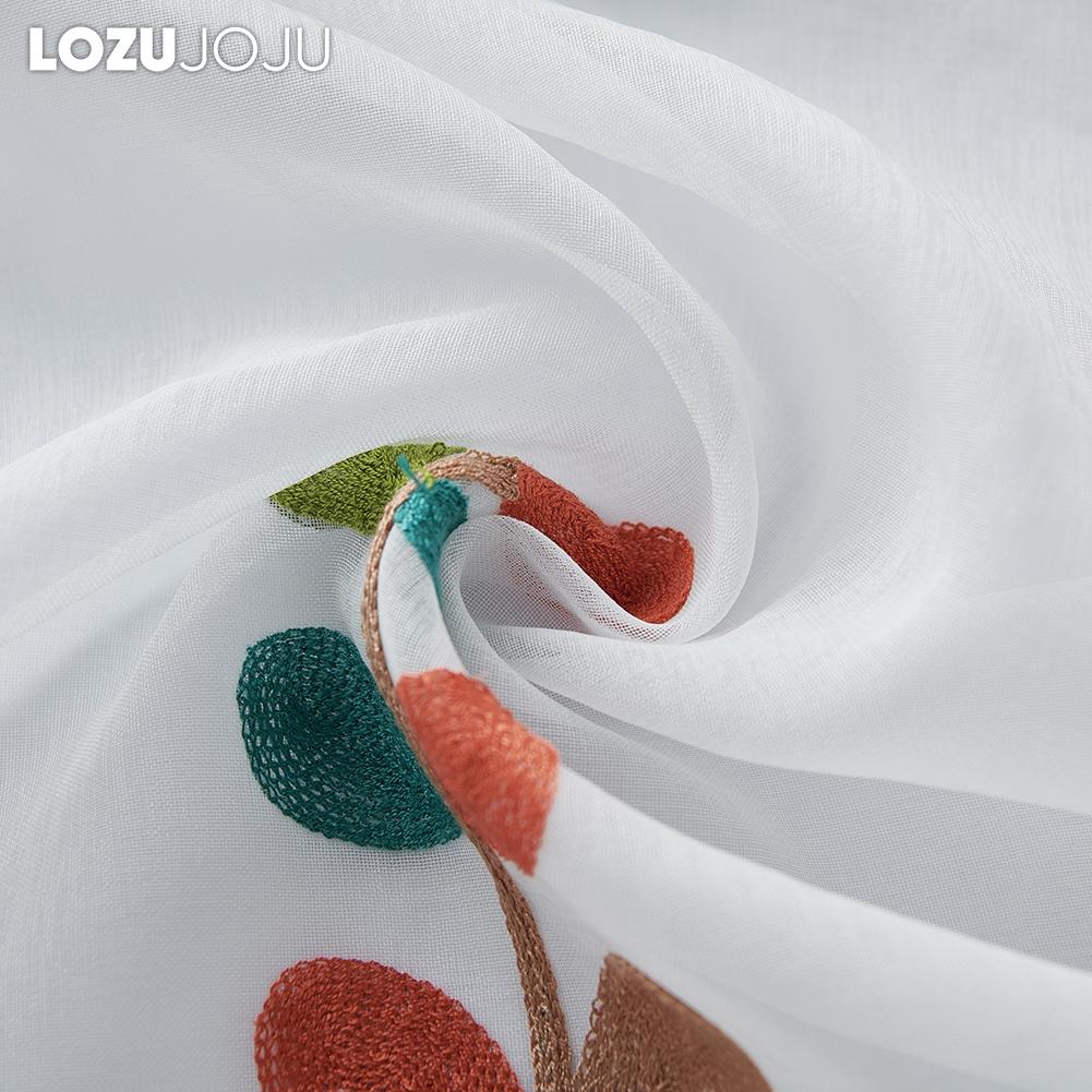 1PC LOZUJOJU White Tulle Modern Rural Style Embroidered Colorful Sheer Curtaint Window Drape for Living Room Bedroom Home Decor