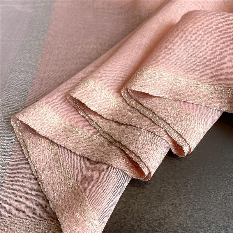 Jedwabno-wełniany szalik ze złotym brzegiem: Ochrona przeciwsłoneczna Wiosna/Jesień, Ciepły i Wszechstronny Błyszczący Szal dla Kobiet.