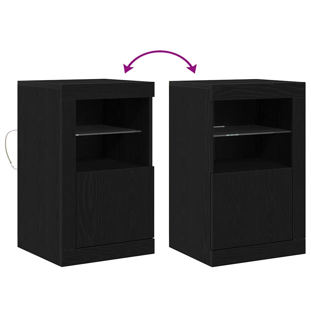 LED Sideboard In Black Oak Look 41 X 37 X 67 Cm