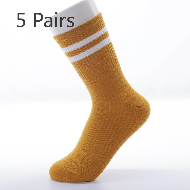 5 Ζεύγη Νέες Αναπνέουσες Καθημερινές Ριγέ Κάλτσες Μήκους Μέσης Κνήμης για Γυναίκες την Άνοιξη και το Φθινόπωρο