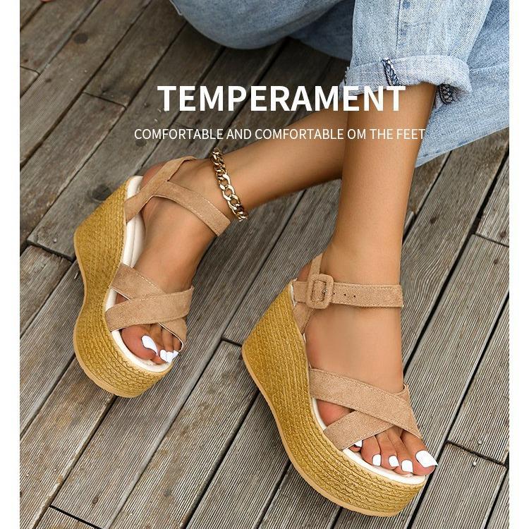 2024 Summer Plus Size Women's Wedge Heel Sandals with Buckle, European & American Style