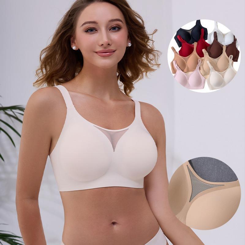 Women Large Bust Minimizer Seamless Breathable Mesh Hollow Out Push Up Gathering Bra