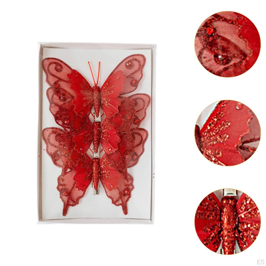 3Pcs Butterfly Christmas Tree Decorations Glitter Butterflies Bedroom Office Hanging for